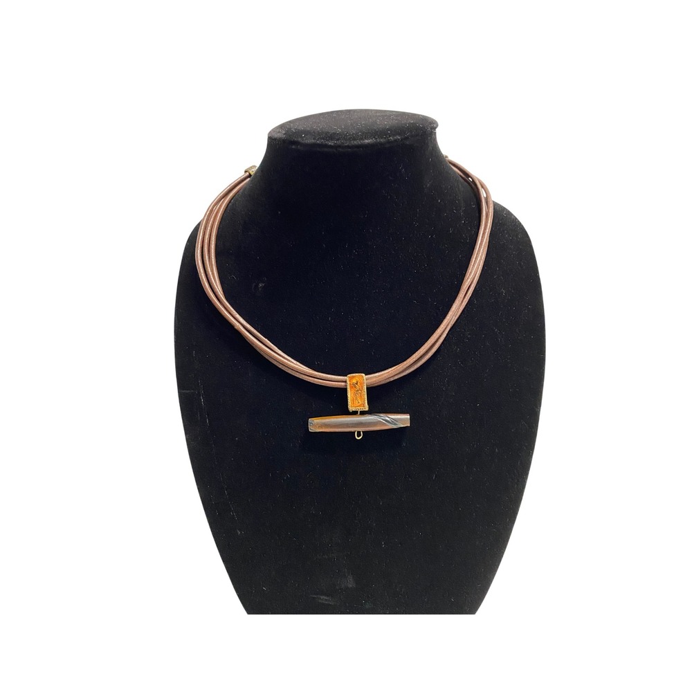 Chico's Necklace Womens OS Brown Excellent Multi-Strand Cord Bar Pendant Boho